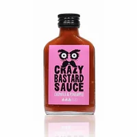 Crazy Bastard Sauce Hot Sauce Chipotle und Pineapple 100 ml - Produkttyp: Chilisauce - Nährwertangabe pro: 100 ml - Energiegehalt (in kj): 255 KJ - Energiegehalt (in kcal): 61 Kcal - Fett: 0.9 g - Gesättigte Fettsäuren: 0.1 g