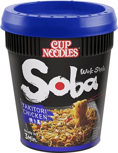 Nissin Food Becher Soba Cup Yakitori Huhn 87 g - Produkttyp: Asiatische Nudelgerichte - Nährwertangabe pro: 100 g - Energiegehalt (in kj): 925 KJ - Energiegehalt (in kcal): 221 Kcal - Fett: 10.8 g - Gesättigte Fettsäuren: 4.6 g