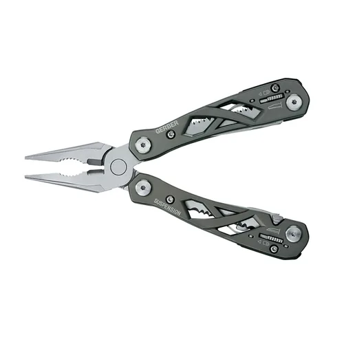 Gerber Multi-Tool Suspension - Typ: Multitool - Anzahl Funktionen: 11 - Funktionen: Dosenöffner - Drahtschneider - Flaschenöffner - Messer - Sägemesser - Schere - Schraubenzieher - Zange - Einhandklinge: Nein - Verriegelung: Keine - Klingenlänge: 152 mm