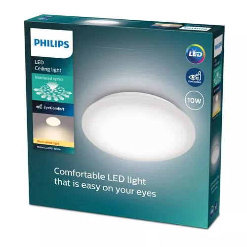 Philips Deckenleuchte Moire CL200, 2700K, 1000 lm weiss - Leuchten Kategorie: Deckenleuchte - Betriebsart: Netzbetrieb - Lampensockel: LED fest verbaut - Farbtemperatur Kelvin: 2700 K - Dimmbar: nicht dimmbar - Farbwiedergabeindex CRI: 80