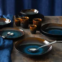 Lunasol Speiseteller Elements Amber Eye Organic 12-tlg.Blau - Material: Steinzeug - Teller Typ: Speiseteller - Detailfarbe: Blau - Schwarz - Form: Rund