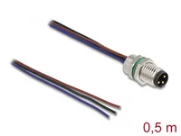 DeLOCK M8 panel-mount cable A-coded 3 pin male for panel with open cable ends front mounting 0.5 m