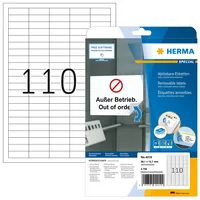HERMA Universal-Etiketten 3.81 x 1.27 cm, 2750 Etiketten - Klebehaftung: Selbstklebend - Drucker Kompatibilität: Laser - Inkjet - Anzahl Blatt: 25 × - Papierformat: A4 - Anzahl Etiketten: 2750 - Etikettengrösse: 38.1 x 12.7 mm