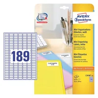 Avery Zweckform Mini-Etiketten L7658-25 25.4 x 10 mm - Klebehaftung: Permanent - Drucker Kompatibilität: Inkjet - Laser - Anzahl Blatt: 25 × - Papierformat: A4 - Anzahl Etiketten: 4725 - Etikettengrösse: 25.4 x 10 mm