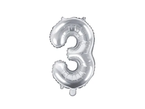 Partydeco Folienballon Zahl 3 klein 35 cm, silber, 1 Stück - Packungsgrösse: 1 Stück - Grösse: 35 cm - Motiv: Zahlen - Produkttyp: Folienballon - Material: Folie - Detailfarbe: Silber