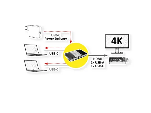 ROLINE KVM Switch, HDMI 4K, USB, 1 User - 2 Mobilgerte
