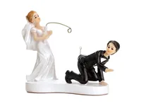 Partydeco Kuchen-Topper Figur Brautpaar Fischen Weiss/Schwarz - Material: Acryl - Motiv: Hochzeit - Verpackungseinheit: 1 Stück - Detailfarbe: Weiss - Schwarz
