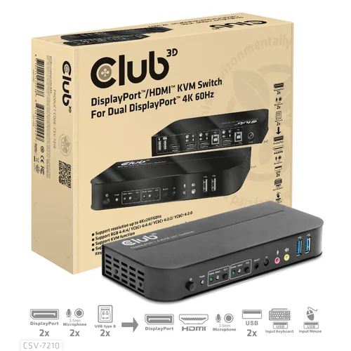 CLUB3D CSV-7210 Tastatur/Video/Maus (KVM)-Switch Schwarz