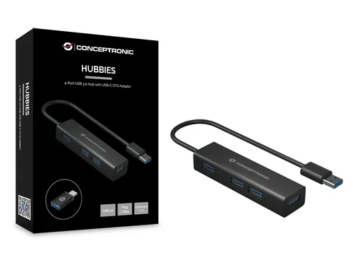 CONCEPTRONIC 4-Port Hub USB-A3.0-C Adap.->4xA3.0 o.Netz. sw