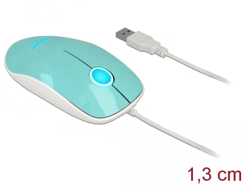 Delock Maus 12538 USB-Typ-A LED  türkis - Maus-Typ: Standard - Maus Features: Beleuchtung - Scrollrad - Bedienungsseite: Universal - Detailfarbe: Türkis - Verbindungsart: Verkabelt - Schnittstelle: USB-A