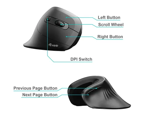 Equip Ergonomische Maus USB-A-C Stker 1.80m Rechts schwarz