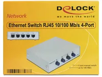 Delock LAN-Switchbox RJ-45 4 Port, 100Mbps - Steckertyp Seite A: RJ45 - Anzahl Eingänge: 4 × - Steckertyp Seite B: RJ45 - Anzahl Ausgänge: 1 × - Material: Metall - Bedienungsart: Tasten