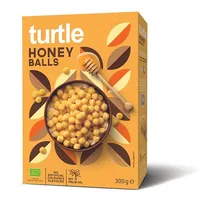 turtle Cerealien Bio Honey Balls 300 g - Produkttyp: Getreide - Nährwertangabe pro: 100 g - Energiegehalt (in kj): 1534 KJ - Energiegehalt (in kcal): 361 Kcal - Fett: 0.6 g - Gesättigte Fettsäuren: 0.1 g