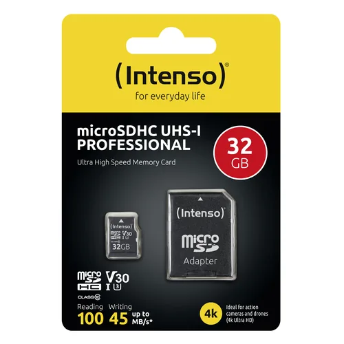 INTENSO Micro SDHC Card PRO 32GB 3433480 with adapter, UHS-I