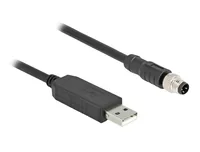 Delock M8 A-kodiert 3 Pin Serielles Anschlusskabel mit FTDI Chipsatz, USB 2.0 Typ-A Stecker zu M8 RS-232 Stecker 1,8 m schwarz