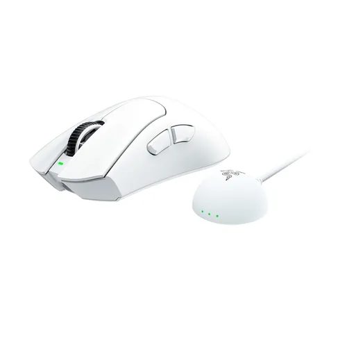 Razer Gaming-Maus DeathAdder V4 Pro White - Bedienungsseite: Rechtshänder - Maus Features: Griffige Seitenflächen - Integrierter Speicher - Programmierbare DPI-Einstellung - Programmierbare Tasten - Scrollrad - Umschaltbare DPI-Auflösung - Detailfarbe: We