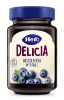 Hero Brotaufstrich Heidelbeerkonfitüre 290 g - Produkttyp: Konfitüre - Nährwertangabe pro: 100 g - Energiegehalt (in kj): 846 KJ - Energiegehalt (in kcal): 199 Kcal - Fett: 0.1 g - Gesättigte Fettsäuren: 0 g