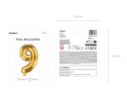 Partydeco Folienballon Zahl 9 klein 35 cm, gold, 1 Stück - Packungsgrösse: 1 Stück - Grösse: 35 cm - Motiv: Zahlen - Produkttyp: Folienballon - Material: Folie - Detailfarbe: Gold