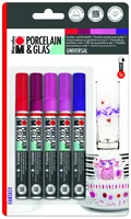 Marabu Porzellan- und Glasmarker Fantasy 5 Stück - Strichstärke: 1-2 mm - Verpackungseinheit: 5 Stück - Oberfläche: Porzellan - Glas - Set: Ja - Detailfarbe: Violett - Lila - Rot - Rosa - Purpur - Eigenschaft-Stift: Keine