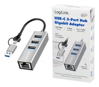 Logilink USB 3.2 Gen 1 HUB, 3x USB-A, 1x RJ45, silber