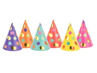 Partydeco Partyhüte gepunktet Mehrfarbig, 16 x 11 cm, 6 Stück - Assortiert: Nein - Packungsgrösse: 6 Stück - Produkttyp: Partyhüte - Motto: Disco-Fever - Geburtstag - Silvester - Detailfarbe: Mehrfarbig - Material: Folie - Gummi - Papier