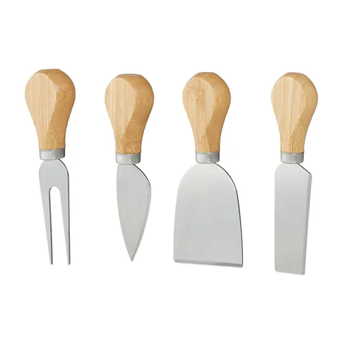 relaxdays Servierplatte Käsebrett mit Besteck 5-teilig, Natur - Material: Bambuspapier - Edelstahl - Zertifikate: Keine Zertifizierung - Detailfarbe: Hellbraun - Silber