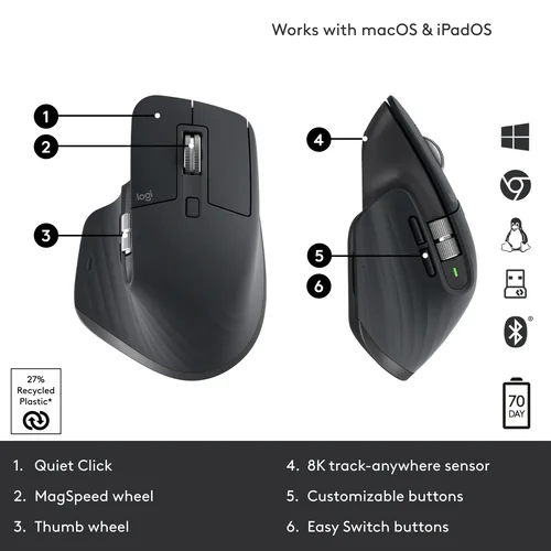 Logitech Master Series MX MASTER 3S ergonomisch graphite