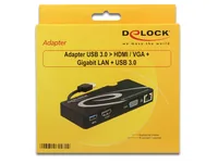 Delock Dockingstation USB3.0 HDMI/VGA/USB3/LAN - Ladefunktion: Nein - Dockinganschluss: USB - Kompatible Hersteller: Universal - Vesa-Bohrung vorhanden: Nein
