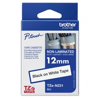TZE-N231 NON-LAMINATED TAPE 12MM 8M BLACK ON WHITE
