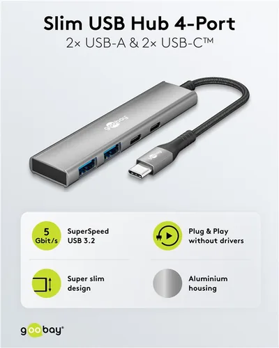 Slim 4-Port USB-C auf USB-C/USB-A 5 Gbit/s (grau)