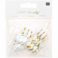 Rico Design Aufhänger Osterei 6 Stück, Gold/Weiss - Verpackungseinheit: 6 Stück - Material: Holz - Detailfarbe: Gold - Weiss - Produkttyp: Aufhänger