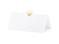 Partydeco Tischkarte Herz 10 x 5 cm, 10 Stück, Gold - Inkl. Couvert: Nein - Papierformat: 10 x 5 cm - Motiv: Hochzeit - Detailfarbe: Weiss
