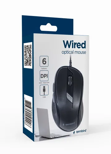 Gembird MUS-6B-01 mouse Office Ambidextrous USB Type-A Optical 1600 DPI