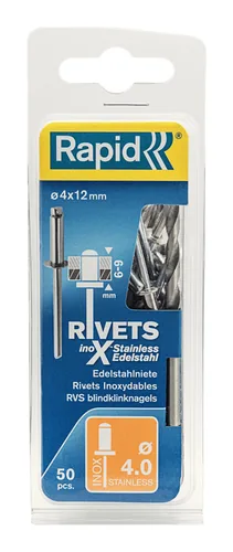 Rapid Blindnieten Edelstahl Ø 4.0 x 12 mm - Zubehörtyp: Blindnieten - Verpackungseinheit: 50 Stück