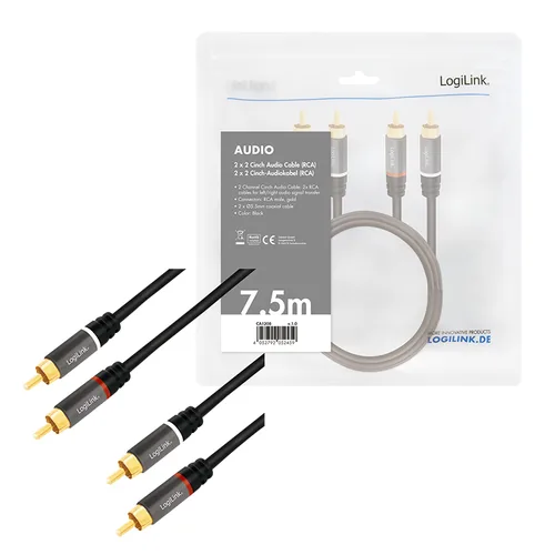 Logilink Audiokabel 2x Cinch -> 2x Cinch RCA 7.5m, black