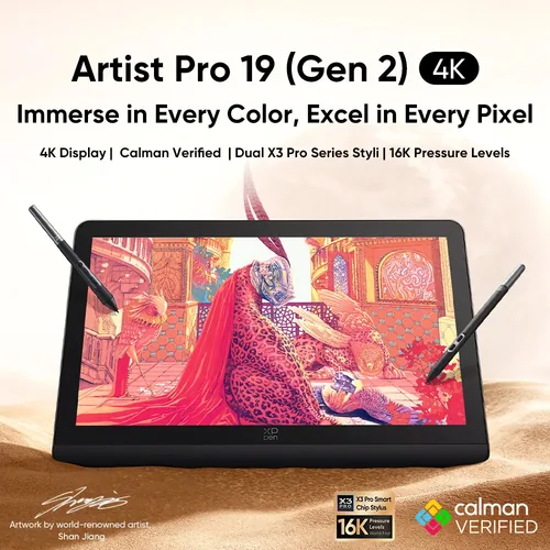 XP-PEN Grafiktablet Artist Pro 19 Gen. 2 - Stromversorgung: Netzbetrieb - Aktive Arbeitsfläche: 409 mm x 230 mm - Anzahl Druckstufen: 16384 × - Detailfarbe: Schwarz - Schnittstellen: USB Typ C - Display vorhanden: Ja