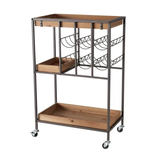 Boltze Bartrolley Minola 78 x 30 x 50 cm, Schwarz/Nature - Tiefe: 50 cm - Breite: 30 cm - Höhe: 78 cm - Detailmaterial: Eisen - Mitteldichte Holzfaserplatte (MDF) - Grundmaterial: Holz - Metall