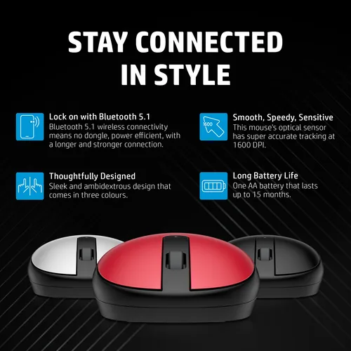 HP 240 Pike Silver Bluetooth Mouse souris Bureau Ambidextre Optique 1600 DPI