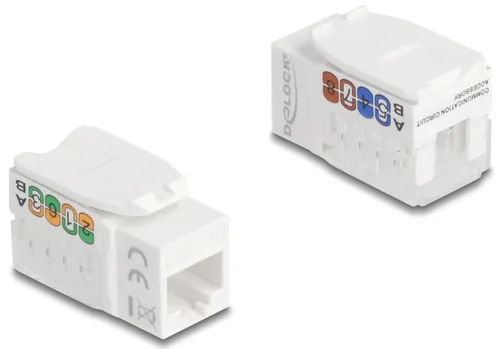 Delock Keystone-Modul RJ45 Buchse zu LSA Cat.6A UTP 90° - Modultyp: Keystone - Anschluss Front: Buchse RJ-45 - Anschluss Rück: LSA - Medientyp: Netzwerk - Schirmung: Nein - Detailfarbe: Weiss