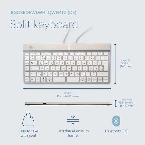 R-Go Tastatur Split Break DE-Layout kabellos weiß