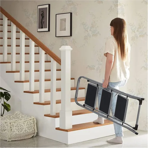 Songmics Trittleiter Grau-Schwarz - Anzahl Stufen: 3 × - Belastbarkeit: 150 kg - Höhe: 105 cm - 117 cm - Produkttyp: Anlegeleiter