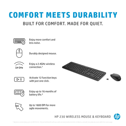 HP 230 Wireless Mouse and Keyboard Combo tastiera Mouse incluso Ufficio RF Wireless Nero