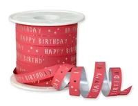 Pattberg Geschenkband Happy Birthday 1 cm x 100 m, Koralle - Breite: 10 mm - Länge: 100 m - Verpackungseinheit: 1 Stück - Detailfarbe: Koralle - Band-Art: Geschenkband