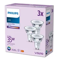 Philips Lampe LEDClassic 35W GU10 CW 36D ND 3CT/6 EC Neutralweiss (NW) - Energieeffizienzklasse EnEV 2020: F - Lampensockel: GU10 - Farbtemperatur Kelvin: 4000 K - Gesamtleistung: 3.5 W - Dimmbar: nicht dimmbar - Zusätzliche Ausstattung: EyeComfort