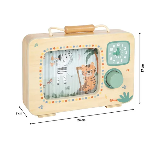 small foot Spieluhr Fernseher Safari - Altersempfehlung ab: 24 Monaten - Material: Holz - Kunststoff - Stoff - Textil - Nachhaltigkeit: FSC® - Detailfarbe: Mehrfarbig