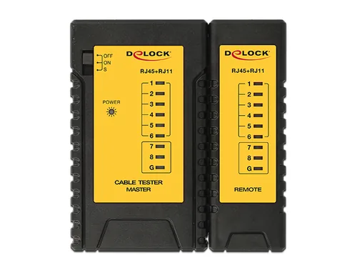 Delock Auflegewerkzeug Netzwerk Werkzeugset mit Kabeltester - Montageart: Crimpzange RJ45 (Litze) - LSA Auflegewerkzeug (Draht) - Crimpzange RJ12 (Litze) - Für Stecker: RJ45 (8 Pol) 8P2C - 8P4C - 8P6C - 8P8C - RJ12 (6 Pol) 6P6C - LSA