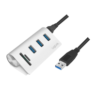 Logilink USB 3.0 HUB 3-Port, mit Kartenleser, ALU, silber