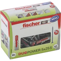 Dübel DUOPOWER 5x25 S LD (hellgrau/rot, 50 Stück, mit Schraube)