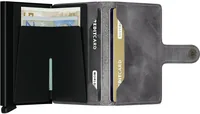 SECRID Portemonnaie Miniwallet Vintage Grau-Schwarz - Nachhaltigkeit: Nicht angegeben - Farbe: Grau - Schwarz - Verschlussart: Druckknöpfe - Münzfach: Nein - RFID-Schutz: Ja - Material: Aluminium - Rindsleder
