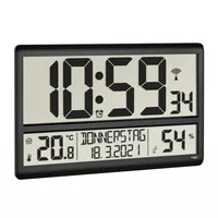 TFA Dostmann Funk-Wanduhr XL mit Raumklima Schwarz - Form: Eckig - Detailfarbe: Schwarz - Uhrtyp: Digital - Funksignal: Ja - Funktionen: Alarm - Datumsanzeige - Sommer/Winterzeit automatisch - Temperaturanzeige - Detailmaterial: Kunststoff
